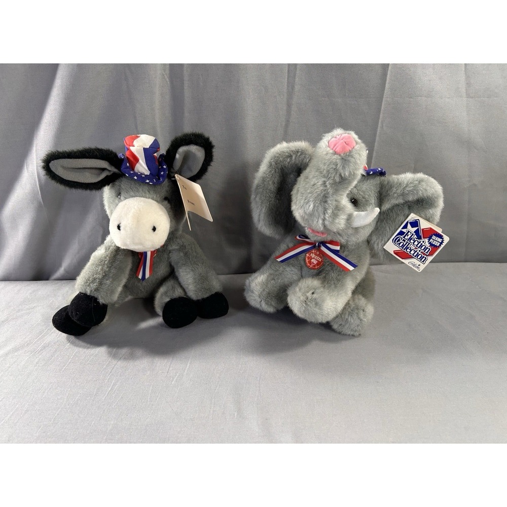 Vintage 1996 Gibson Greetings Election Collection 8" Plush Donkey and Elephant